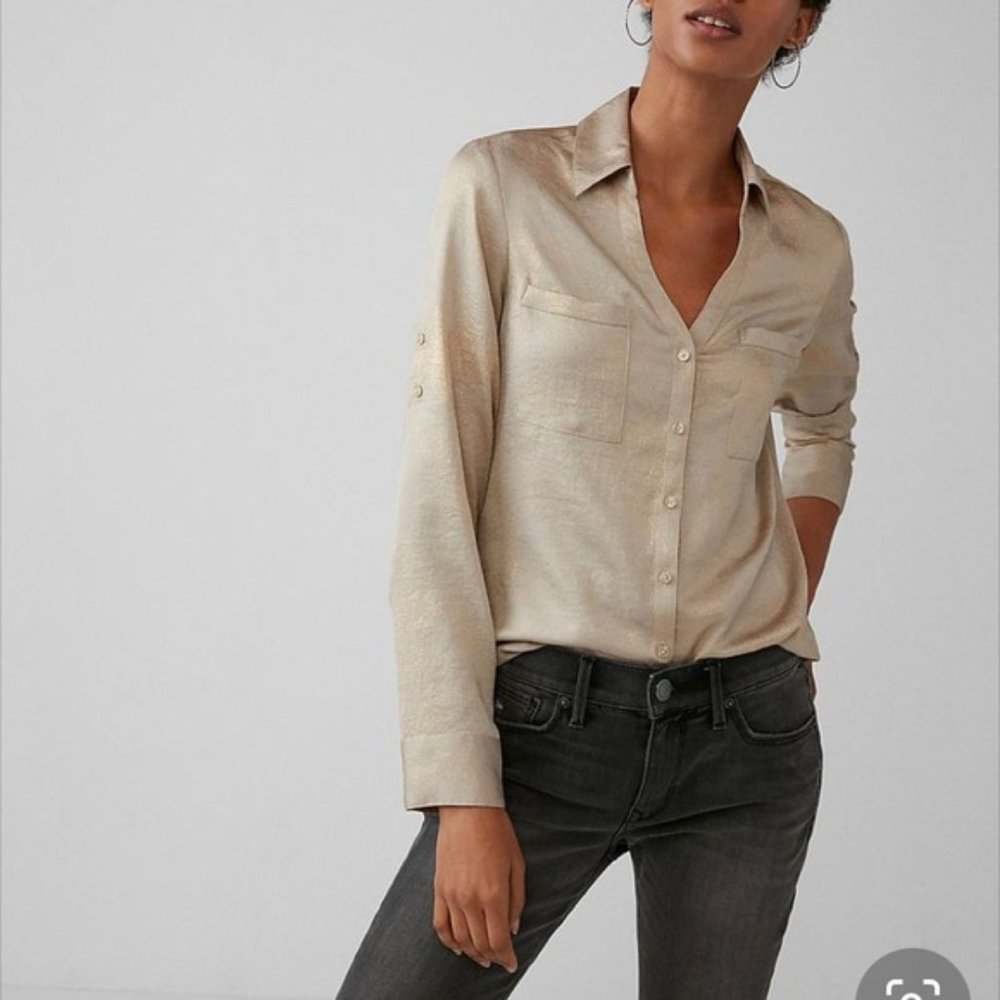 Express Slim Fit Portofino Shirt in Tan & Gold